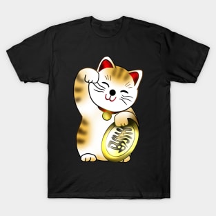 Calico maneki lucky cat with coin T-Shirt